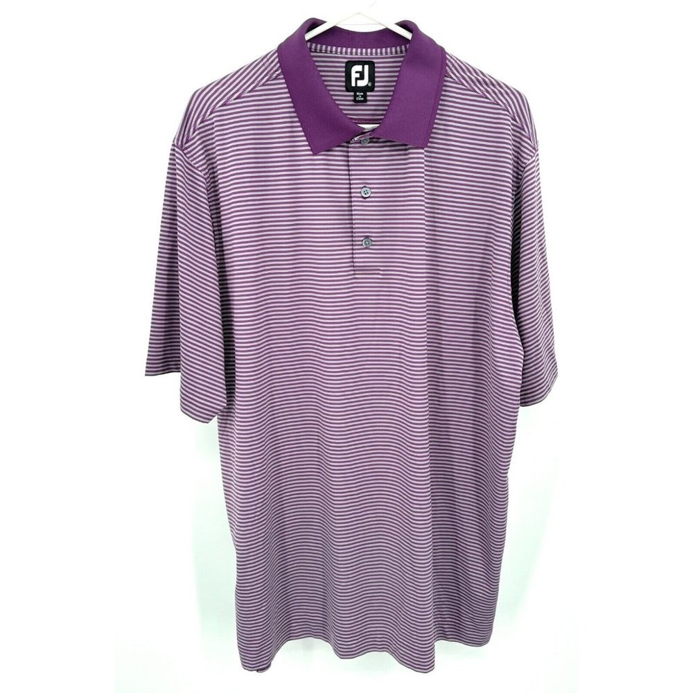 FootJoy FJ Shirt Mens XLPurple‎ Gray Striped Golf Performance Stretch Polo